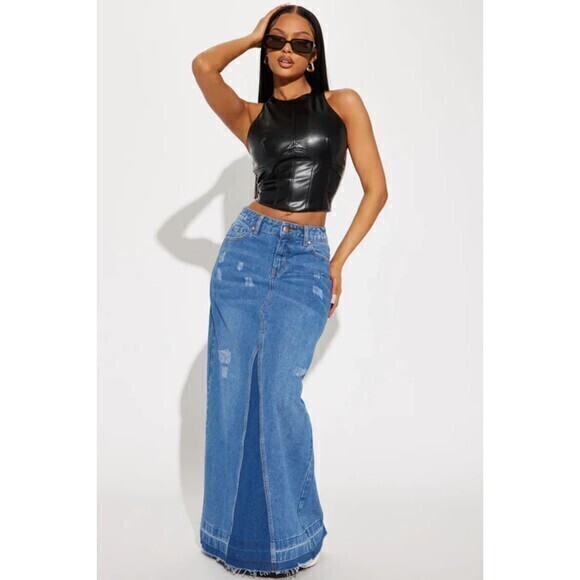 Sleeveless Corset Style Faux Leather Top Black Size M RefM100 - Picture 2 of 10